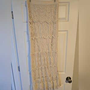 Crochet Lace Maxi Skirt in Cream